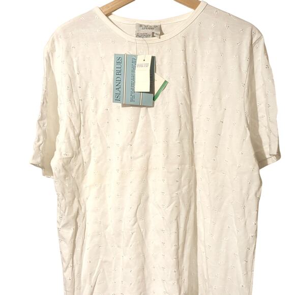 NWT Russ Studio White Embroidered T-Shirt – Size Large! 0123 - Picture 1 of 7